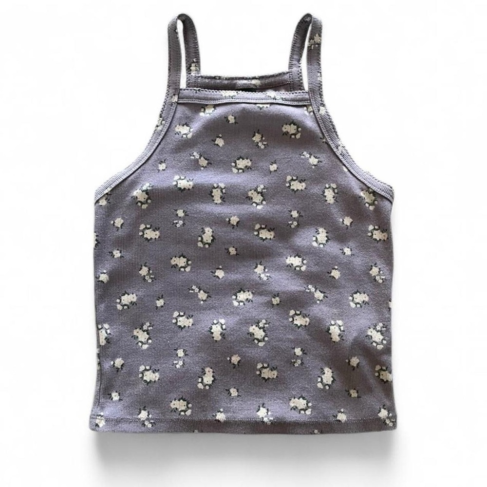 Wild Fable lavender gray Ribbed Knit Floral Pattern Semi cropped Camisole tank
